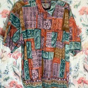 Vintage Colorful Geometric Button-Up Shirt